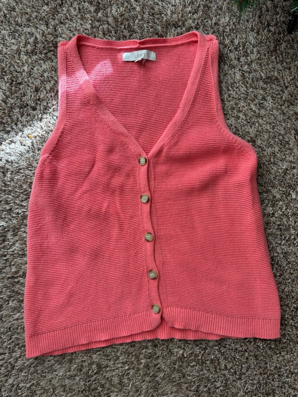 LOFT Coral Pink Knit Button-Front Sleeveless Vest
